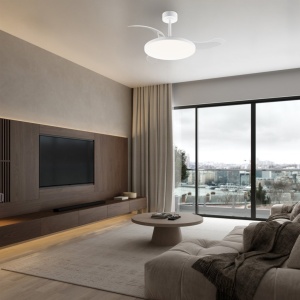 Lustra LED cu ventilator palete retractabile SLIM M alb