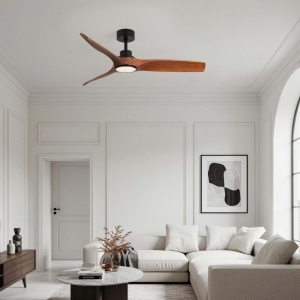 Lustra LED cu Ventilator si telecomanda HOVER D-132cm negru/ lemn inchis