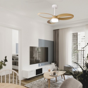 Lustra LED cu ventilator si telecomanda INFINITY alb/lemn