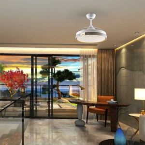 Lustra LED cu Ventilator si telecomanda, lame retractabile HERON alb/auriu - Img 6