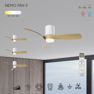 Lustra LED cu Ventilator si telecomanda NEMO M alb/lemn - Img 5