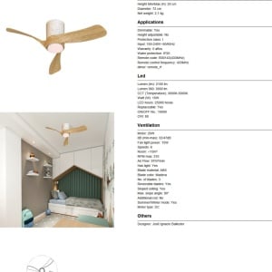 Lustra LED cu ventilator si telecomanda NEMO XS ceramica/lemn - Img 7