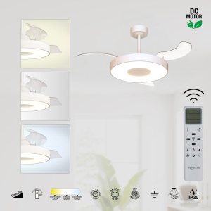Lustra LED cu Ventilator tavan smart sistem TUYA si telecomanda COIN alb - Img 5