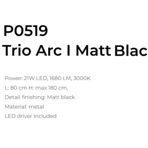 Lustra LED design decorativ modern Trio Arc I Matt Black 151223 universul-luminii.ro