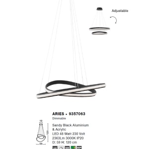 Lustra LED design modern circular ajustabil ARIES negru NVL-9357063 - Img 4