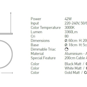 Lustra LED design modern circular ROTUNDA 60cm, alb - Img 2
