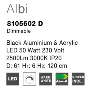 Lustra LED dimabila, design modern Albi negru, 61cm 43613 universul-luminii.ro