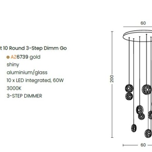 Lustra LED suspendata design decorativ EUFORIA 10 aurie 3-STEP DIMM - Img 2