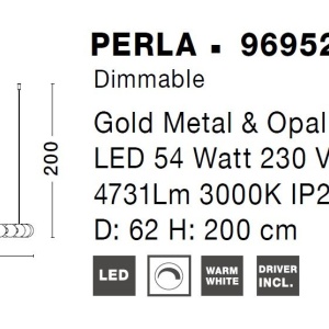Lustra LED suspendata, dimabila, deosebita design lux PERLA opal, auriu 62cm 115353 universul-luminii.ro