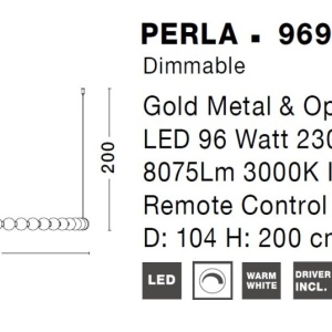 Lustra LED suspendata, dimabila, deosebita design lux PERLA opal, auriu 104cm 115363 universul-luminii.ro