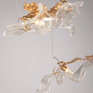 Lustra liniara cu pendule LED otel auriu si sticla transparenta AVESA - Img 6