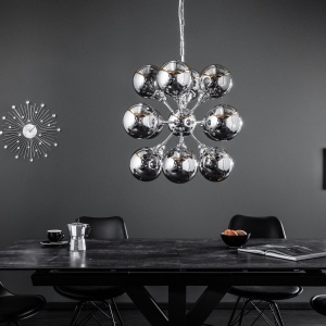Lustra moderna cu 12 abajururi din sticla Galaxy 72cm, argintiu A-39101 VC 184433 universul-luminii.ro