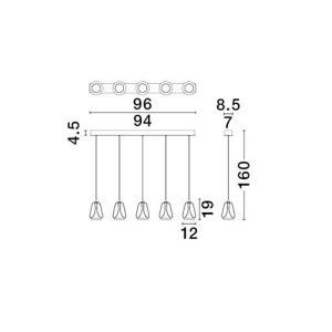 Lustra moderna cu 4 pendule LED, Metal, Sticla, Champaigne, ALISH - Img 2