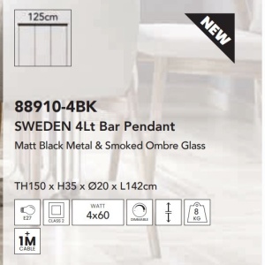 Lustra moderna cu 4 pendule Sweden negru, fumuriu 137003 universul-luminii.ro