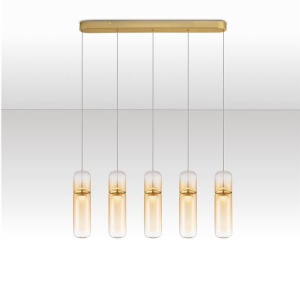 Lustra moderna cu 5 pendule LED, Metal, Auriu, Sticla, Amber, Norma 168903 universul-luminii.ro