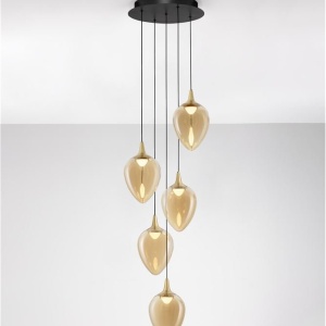 Lustra moderna cu 5 pendule LED, Metal, Sticla, Champaign, Nali 245163 universul-luminii.ro