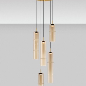 Lustra moderna cu 5 pendule LED, Metal, Sticla, Cognac, SANO 245303 universul-luminii.ro