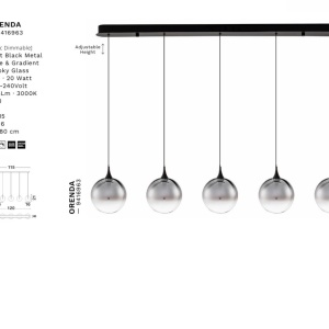 Lustra moderna cu 5 pendule LED, Metal, Sticla, Fumuriu, ORENDA 168543 universul-luminii.ro