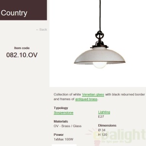 Lustra, Pendul clasic Venetian glass, fabricat manual diam.34cm Country 082.10.OV 53933 universul-luminii.ro