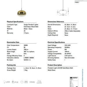 Lustra/Pendul LED design decorativ VITRO auriu/negru - Img 4