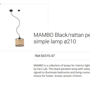 Lustra pendul moderna design natural MAMBO simple 21cm negru/ratan 64315-47 90703 universul-luminii.ro