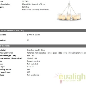 Lustra realizata manual, finisaj otel inoxidabil, telecomanda, Summit 90cm 111305 HZ 181613 universul-luminii.ro