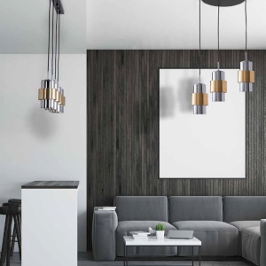 Lustra suspendata cu 4 pendule design modern Vaia crom, auriu - Img 2