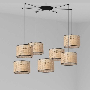 Lustra suspendata cu 7 pendule design natural MAMBO 32cm negru/ratan
