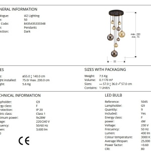 Lustra suspendata cu 9 pendule design modern Dark 199193 universul-luminii.ro