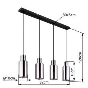 Lustra suspendata design modern LIDARIA 4L negru/fumuriu - Img 8