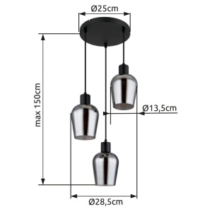 Lustra suspendata design modern RYAN 3L negru/fumuriu 223623 universul-luminii.ro