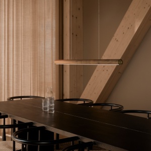 Lustra suspendata LED design liniar din lemn Akeno - Img 5