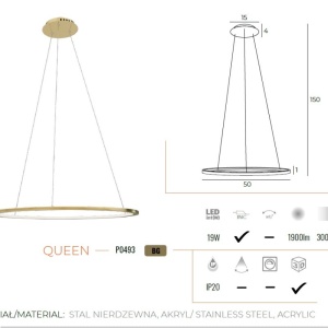 Lustra suspendata LED dimabila design modern QUEEN auriu periat, 50cm 211663 universul-luminii.ro
