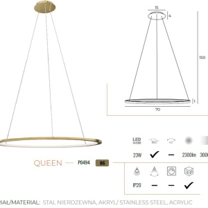 Lustra suspendata LED dimabila design modern QUEEN auriu periat, 70cm 117203 universul-luminii.ro