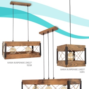 Lustra suspendata rustica fabricata manual din lemn Xara 105063 universul-luminii.ro