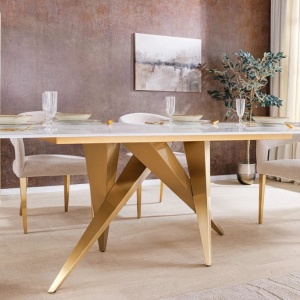 Masa design modern, Metal, Auriu, Ceramica, Alb, ART LIVING 200cm, A-46202 VC - Img 3