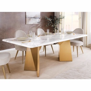 Masa design modern, Metal, Auriu, Marmura, Alb, EXTRAVAGANCIA 200cm, A-45929 VC