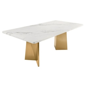 Masa design modern, Metal, Auriu, Marmura, Alb, EXTRAVAGANCIA 200cm, A-45929 VC