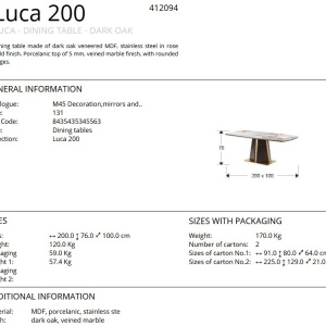 Masa dining design LUX Luca 200 - Img 2