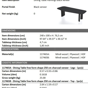 Masa dining moderna design LUX Flemings negru 250x105cm - Img 2