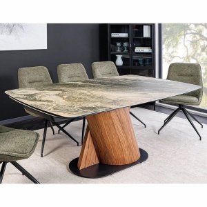 Masa extensibila ceramica bej taupe, furnir lemn de nuc ELEMENTS 180-260cm