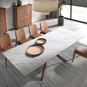 Masa extensibila deosebita design LUX Walnut-Marble 180-260x90cm - Img 6