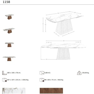 Masa extensibila design LUX Walnut-Porcelain marble, 180-260x100cm - Img 6