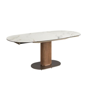 Masa extensibila din lemn si marmura portelanata Barrel 140-200x100cm