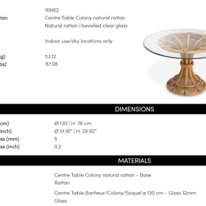Masa rotunda design LUX, Ratan natural, Sticla, Colony - Img 7
