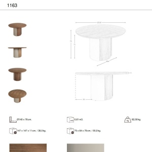 Masa rotunda moderna cu blat din furnir natural de nuc Walnut 1163 - Img 8