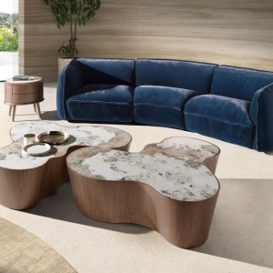 Masuta de cafea cu forme organice Porcelain Marble Walnut - Img 5