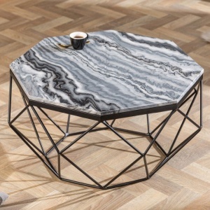 Masuta de cafea design minimalist Diamond 69cm, marmura gri - Img 3