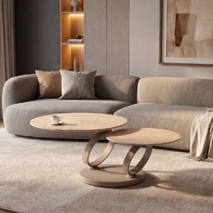 Masuta de cafea moderna cu doua blaturi rotative din ceramica DANCING RINGS 80-135cm - Img 7