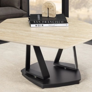 Masuta de cafea moderna cu doua blaturi rotative din ceramica Movement 80-130cm - Img 2